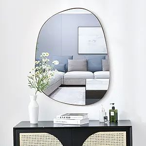 Asymmetrical Mirror for Wall Decor 27"*35", Modern Brass Framed Wall Mirror