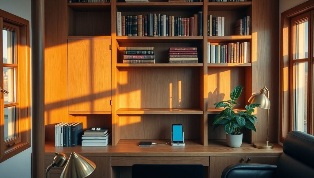 Bookshelf with Integrated Charging Dock