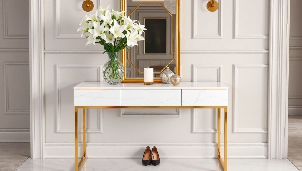 Glam Marble and Gold Entryway Table