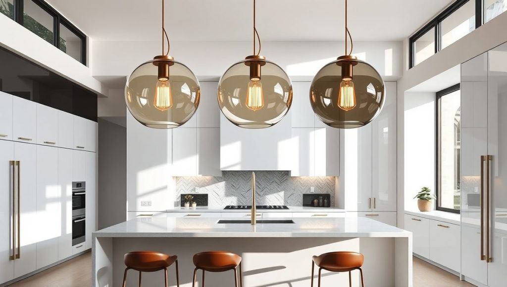 Globe Pendant Lights in Contemporary Kitchen