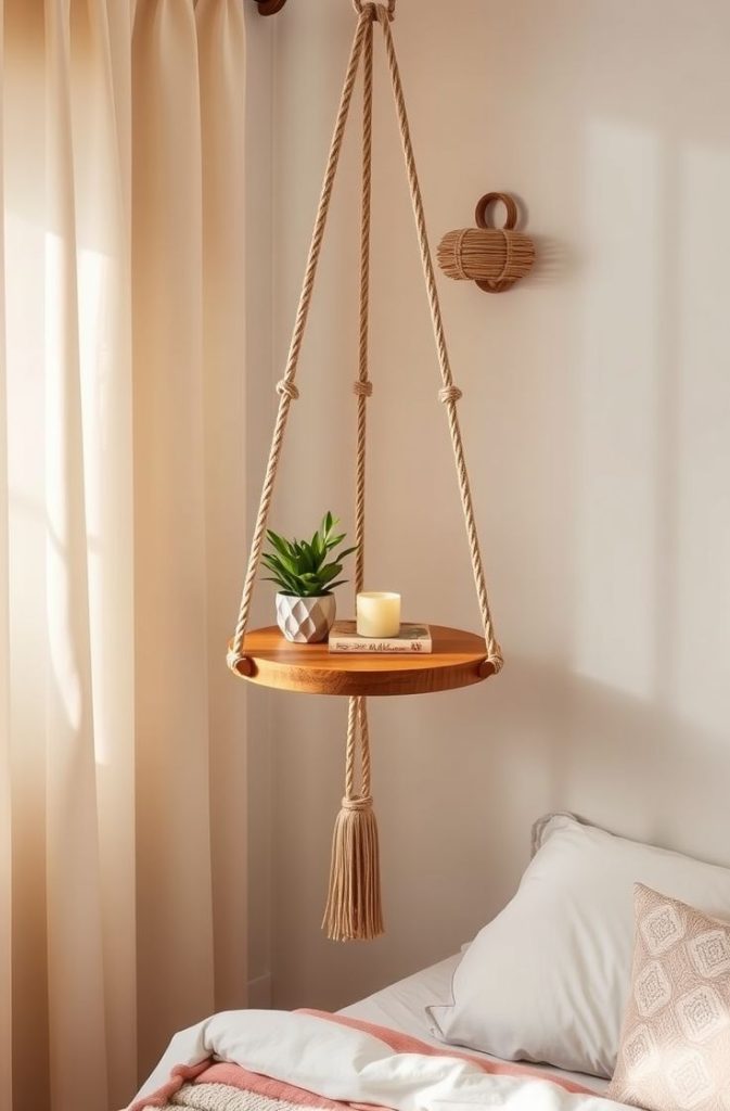 Boho Hanging Rope Nightstand Ideas for Light & Airy Vibes
