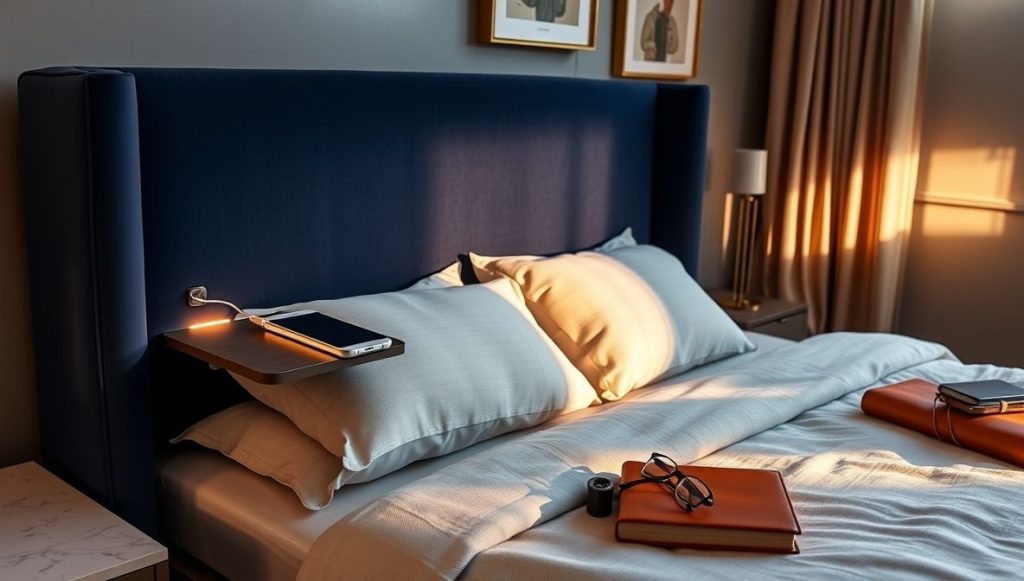 Headboard with Integrated Charging Shelf