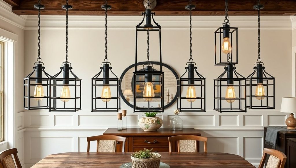 Lantern-Style Pendant Lights for Transitional Dining
