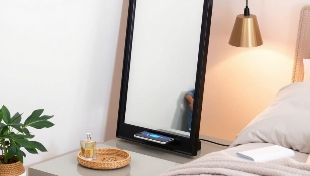Mirror with Hidden Charging Shelf