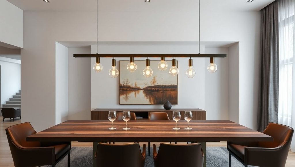 Multi-Light Linear Fixture Over Rectangular Table