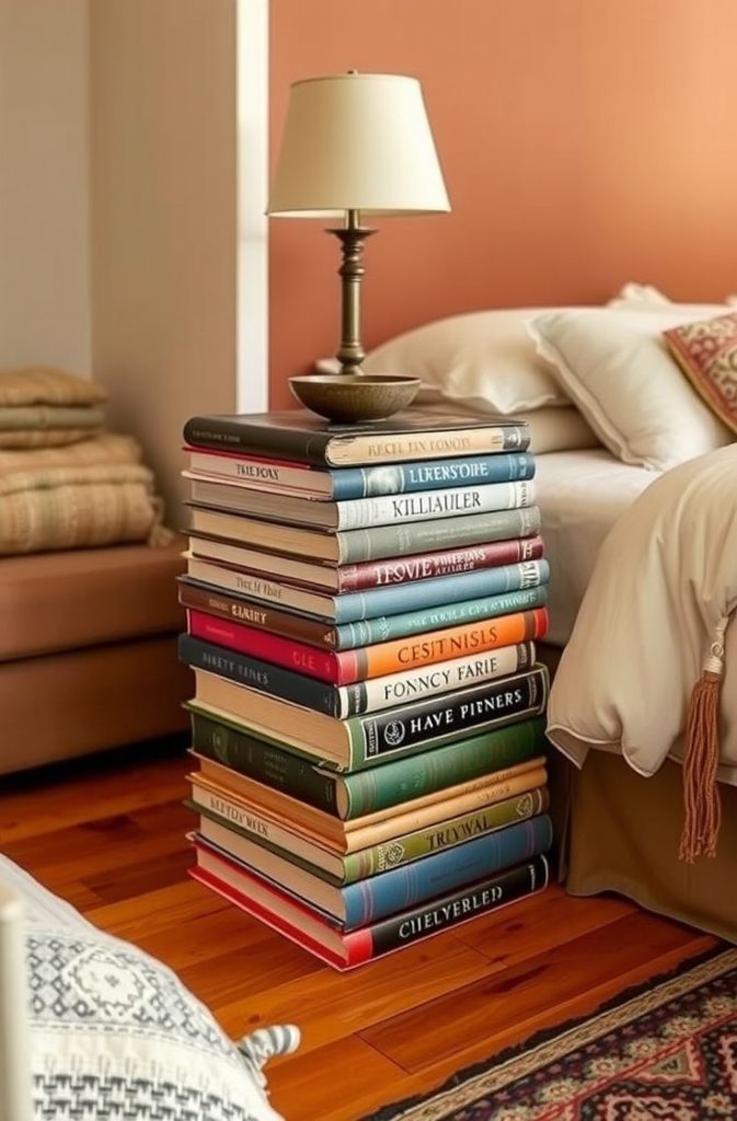 Creative Recycled Book Nightstand Ideas for Literary Lovers