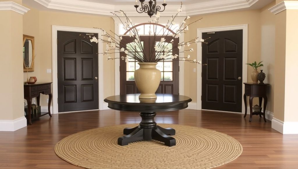Round Entryway Table in Open Foyer