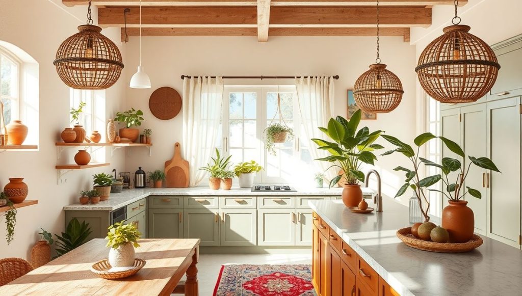 Woven Rattan Lights for Boho Kitchens