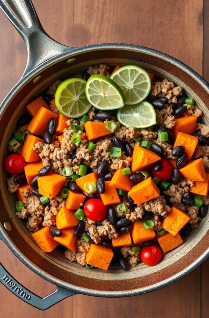 Ground Turkey Sweet Potato Black Bean Skillet