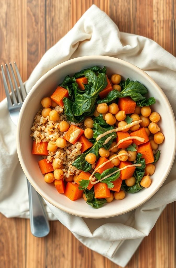 Healthy Vegetarian Dinner with Sweet Potatoes
