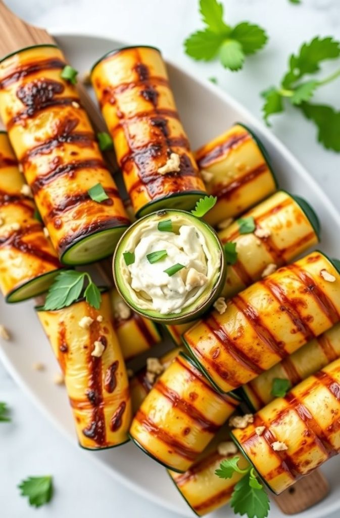 Grilled Zucchini Rolls with Goat Cheese